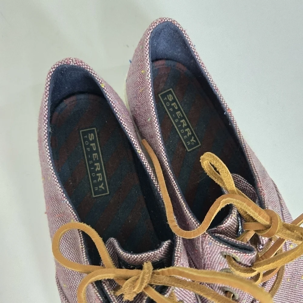 Sperry top sider pink colorful canvas leather strings like new sz 8
